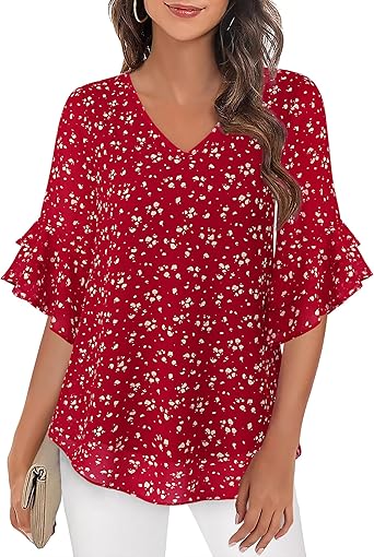 VALOLIA Womens Blouses 3/4 Sleeve Dressy Tops Business Casual Double Layers Shirts