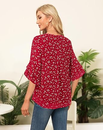 VALOLIA Womens Blouses 3/4 Sleeve Dressy Tops Business Casual Double Layers Shirts