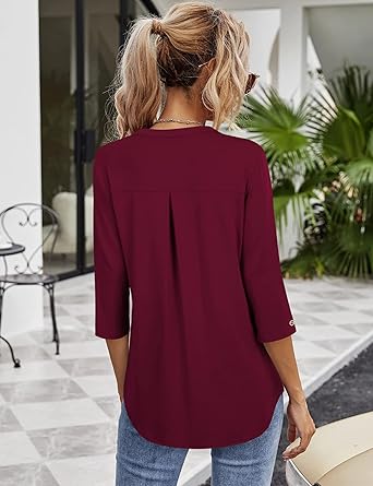 VALOLIA Womens Tops 3/4 Sleeve Shirts V Neck Blouses Dressy Casual Tunic Tops M-XXL