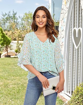 VALOLIA Womens Blouses 3/4 Sleeve Dressy Tops Business Casual Double Layers Shirts