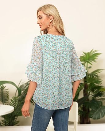 VALOLIA Womens Blouses 3/4 Sleeve Dressy Tops Business Casual Double Layers Shirts